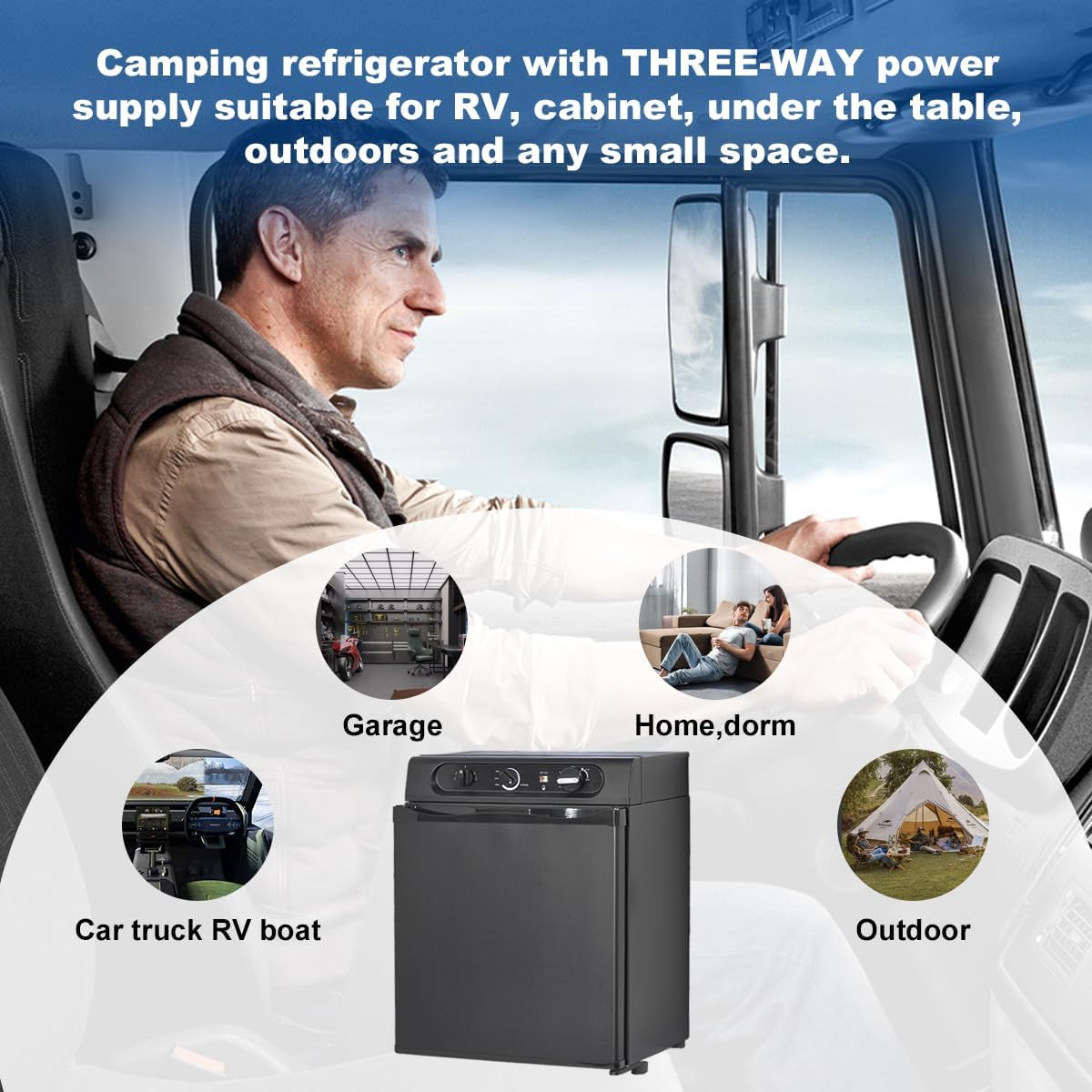 Frigo Trimixte 12V 220V Gaz, Frigo Camping Gaz, 40L, Silencieux Mini Frigo Bar, Mini Réfrigérateur Pour Camping Car Caravane Camion, Noir