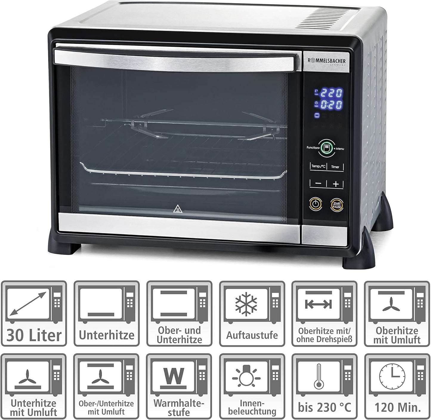 Rommelsbacher Mini Four BG 950 Speedy 30 L Acier Inoxydable