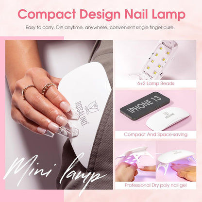 Poly Extension D'Ongles En Gel Complet Kit 8*10Ml Avec Lampe UV | Mini 8 Couleurs Kit Ongle Construction Gel UV Complet Avec Mini UV Lampe,Base & Top Coat Gel Et Outils De Manucure Kit
