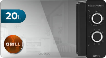 Micro-Ondes Avec Gril Proclean 3140 Mirror. Capacité De 20 L, Revêtement Ready2Clean, 700 W De Puissance, Gril 800 W, 6 Niveaux, Minuterie 30 Minutes, Mode Décongeler , Finition Noir.