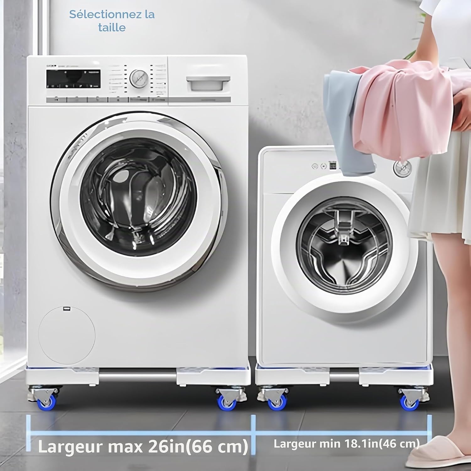 Support De Machine À Laver Réglable Et Mobile, Roue Télescopique, Frein, Plate-Forme Élévatrice Pour Équipement Lourd Tel Que Réfrigérateur Et Sèche-Linge