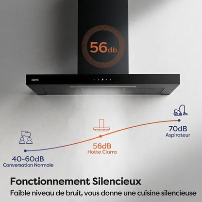 CBCB9102 Hotte Aspirante 90 Cm Classe A+++ 709 M³/H Wifi & APP Noir | Commande Tactile, 4 Vitesses & Boost, Filtre À Charbon CBCF003 Inclus, Recyclage Ou Évacuation, Affichage LED - Hotte Murale.