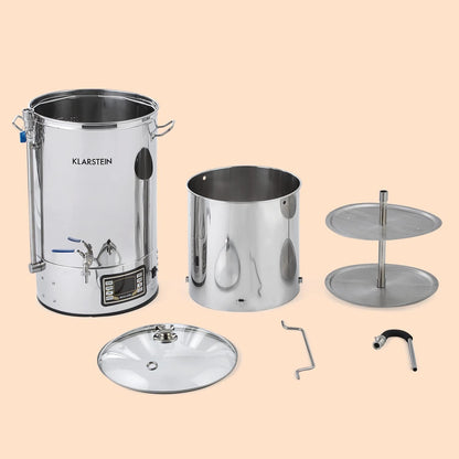 Mundschenk - Cuve De Brassage, Cuve Fermentation Bière, Memorybrew, Ecran LCD, Inox 304, Avec Tamis Et Récipient À Grains, Chauffage De 2500 W, 30 L - Argent