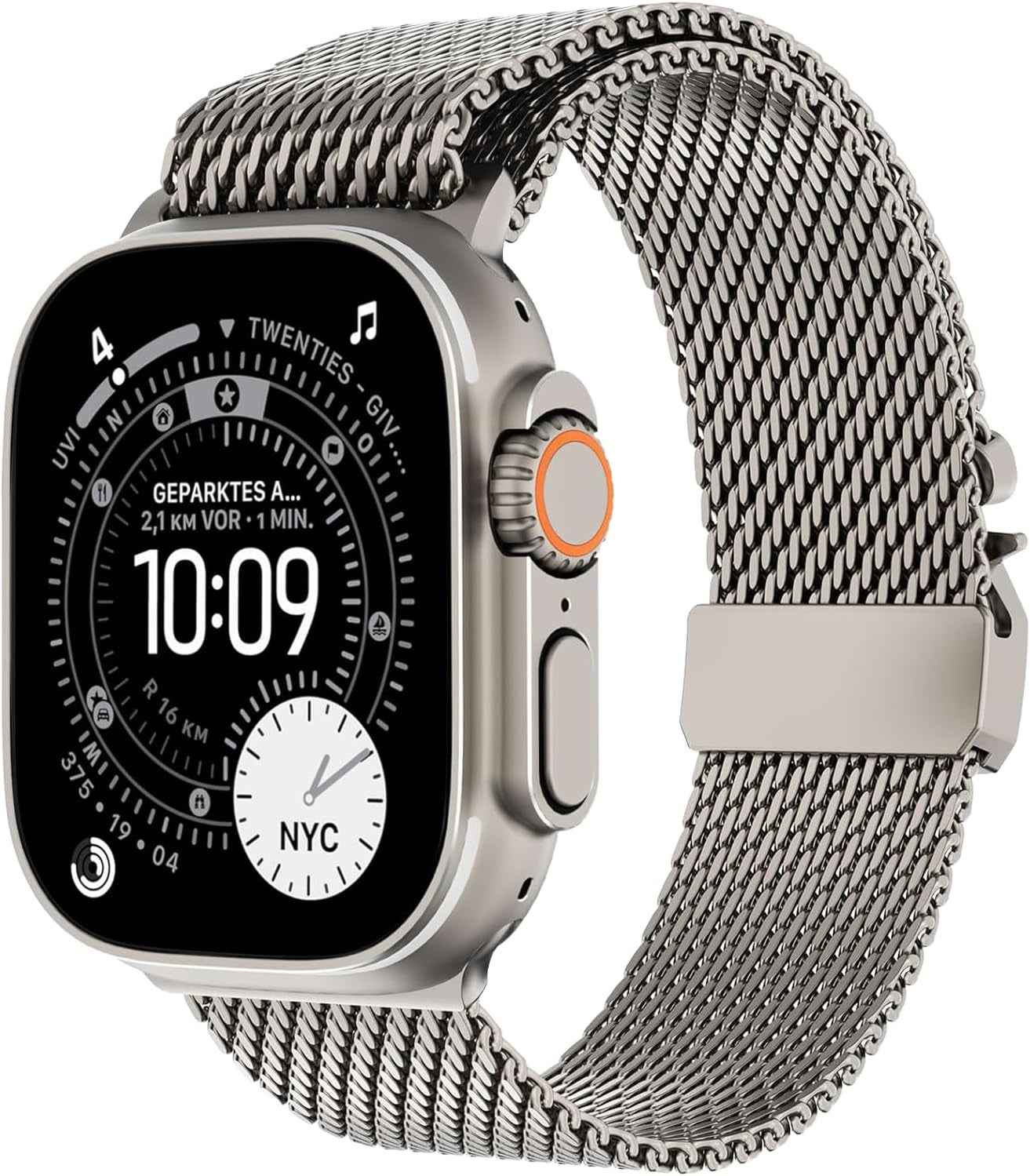 Milanais Bracelet En Titane Pour Apple Watch Ultra 3/2/1 49Mm 46Mm 45Mm 44Mm 42Mm(Series 3 2 1), Boucle De Type Parachute, Bracelets En Titane Pour Iwatch SE3/SE2/SE Series 11 10 9 8 7 6 5 4 3 2 1
