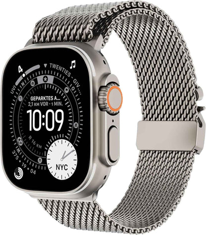 Milanais Bracelet En Titane Pour Apple Watch Ultra 3/2/1 49Mm 46Mm 45Mm 44Mm 42Mm(Series 3 2 1), Boucle De Type Parachute, Bracelets En Titane Pour Iwatch SE3/SE2/SE Series 11 10 9 8 7 6 5 4 3 2 1