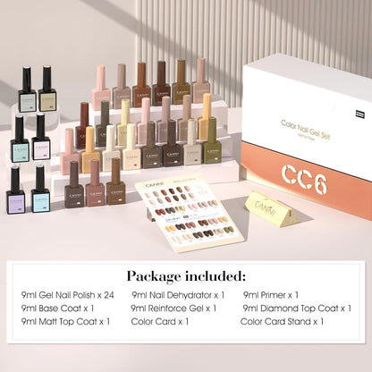 Lot Vernis Semi Permanent 24 Couleurs Gel Nail Polish CC6 | Avec Base Et Top Coat Vernis À Ongles/Matt/Primer Ongle Gel Uv Et Déshydrateur Pour/Renforcer La Carte Gel/Couleur