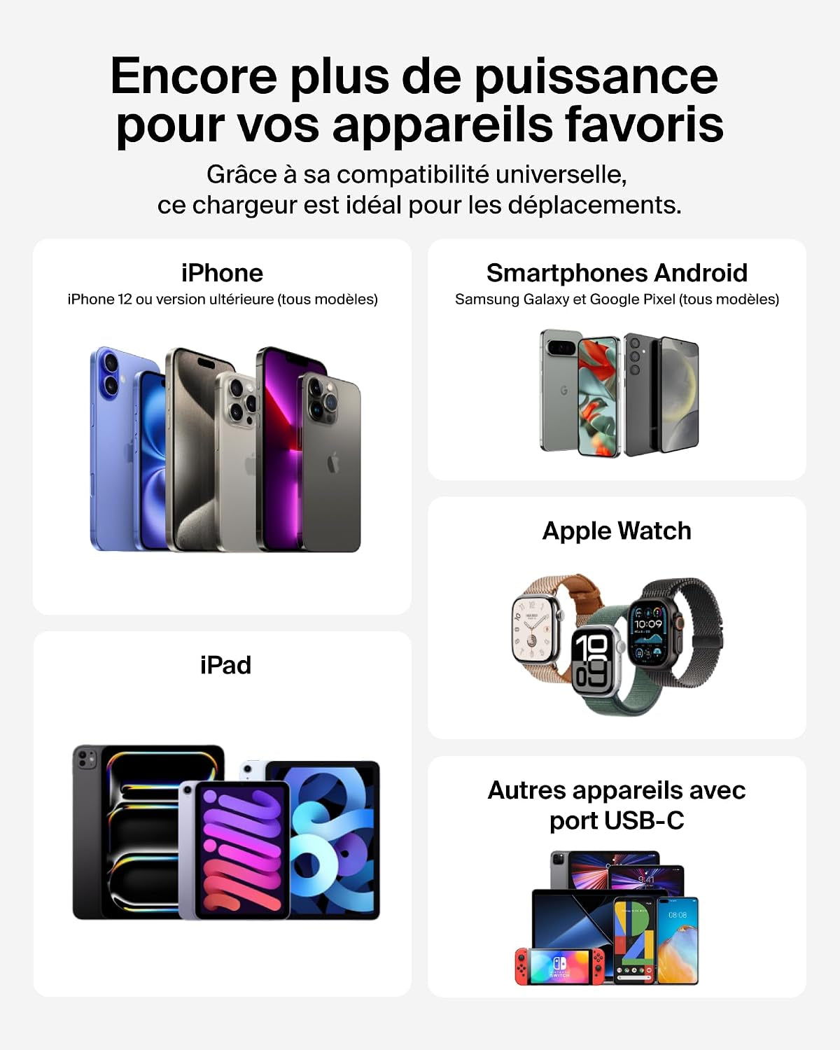 Belkin Boostcharge Pro Batterie Externe 10000Mah Avec Module De Recharge Apple Watch, Chargeur Portable, Câble USB-C À Gaine Tressée Intégré, Écran Numérique, 45W, Recharge De 3 Appareils, Noir