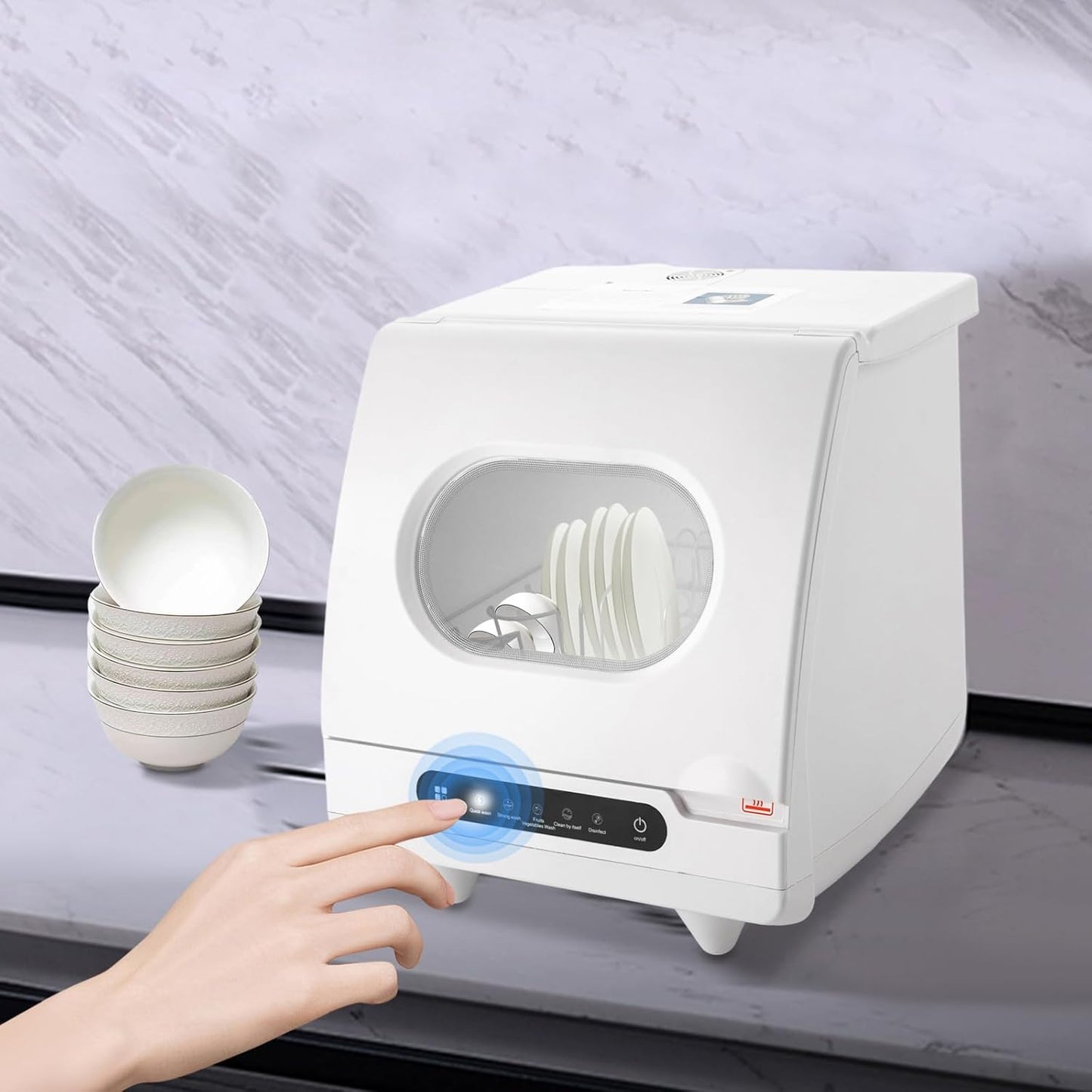 Vinnyooc 220V 800W Mini Lave-Vaisselle Lave-Vaisselle De Plan De Travail Lave-Vaisselle Portable Lave-Vaisselles Compacts Des Pulvérisateurs D'Eau Rotatifs À 360 Pour Les Appartements Les Résidences