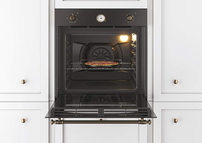 FCC604GH/E Four Électrique Encastré, Ventilé, Capacité 65 Litres, Fonction Pizza, 8 Programmes, 56,8 X 59,5 X 59,5 Cm, Style Rustique, Noir, Classe A+