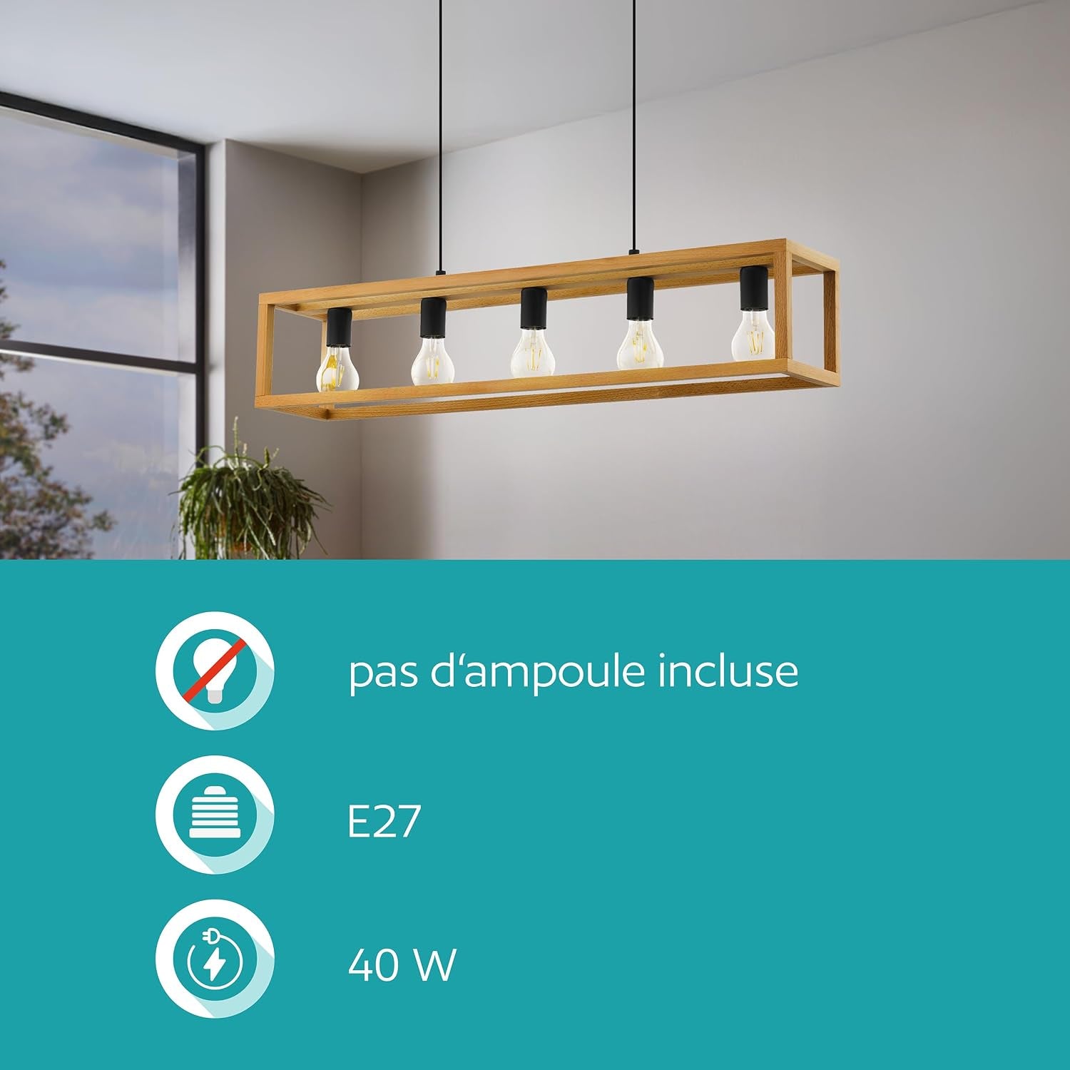 Suspension Luminaire Blackcrown, Plafonnier Suspendu Vintage Pour | Salle À Manger, 3 Lampes, Lustre Salon Au Design Nature, Bois Clair, Douille E27, 100 Cm