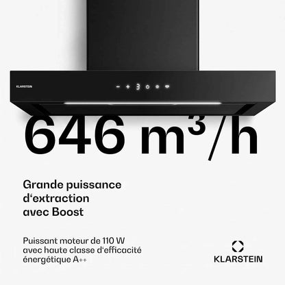 Vapura Hotte Murale – Extraction 609 M³/H, Capteur De Chaleur, Commandes Tactiles, Éclairage LED, Classe Énergétique A++