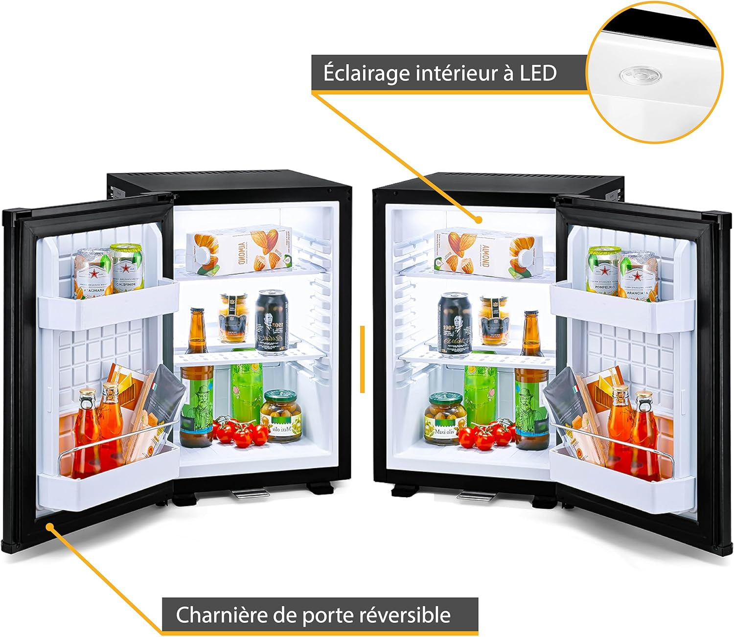 TZS First Austria Mini Frigo De Chambre 40L - Petit Frigo Pratique Et Compact - Idéal Pour Chambre, Bureau, Dortoir - Mini Frigo Économique En Énergie, Éclairage LED, Noir
