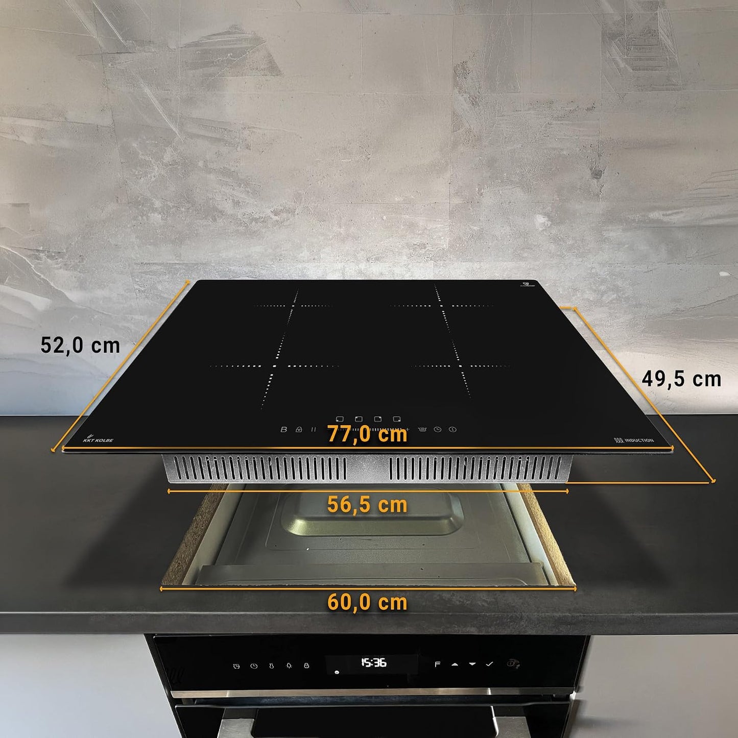 Cuisinière: 60Cm Four Encastrable BO8805SS + 77Cm Plaque Induction IH87704RL | Gril | Air Chaud | Timer Automatique | Double Vitrage D'Isolation Thermique | Sécurité Enfant | SET8805IH877RL