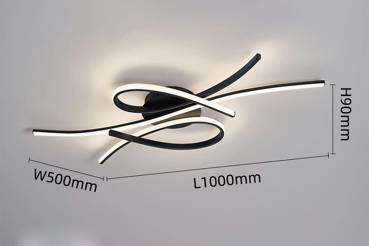 Plafonnier LED Plafonnier Dimmable Lampe De Salon Moderne Lampe De Chambre À Coucher Plafonnier Design D'Intérieur Avec Télécommande Salon Cuisine Bureau (Noir, L100Cm)