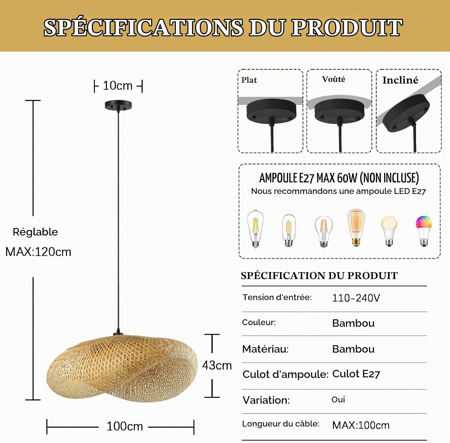 Créativité Suspension Luminaire,Chapeau Tissé À La Main Luminaire Plafonnier Bambou Rétro Plafonnier Chambre 100Cm Lustre Salon Pour Cuisine Salle À Manger Salon Restaurant,Paille Légère