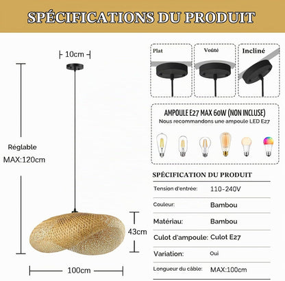 Créativité Suspension Luminaire,Chapeau Tissé À La Main Luminaire Plafonnier Bambou Rétro Plafonnier Chambre 100Cm Lustre Salon Pour Cuisine Salle À Manger Salon Restaurant,Paille Légère