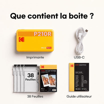 Imprimante Photo Portable  Mini 2 Retro 4PASS (5,3 X 8,6 Cm) + Paquet De 38 Feuilles, Noir | Compatible Bluetooth, Iphone Et Smartphone Android, Résistant Aux Taches, Résistant À L'Eau, Résistant À La Décoloration