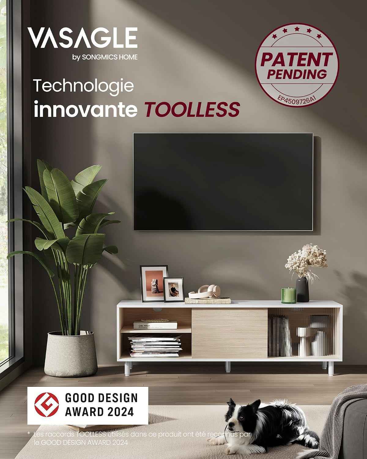 Meuble TV, Assemblage Ultra-Rapide Sans Outils Toolless, Table Télé, Pour Téléviseur Jusqu’À 32/45/50/55/60 Pouces, Salon, Verre Cannelé, Moderne, 140 X 39 X 45 Cm, Blanc LTV466W01