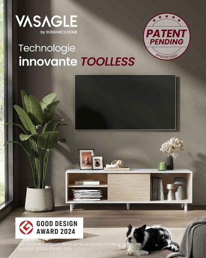 Meuble TV, Assemblage Ultra-Rapide Sans Outils Toolless, Table Télé, Pour Téléviseur Jusqu’À 32/45/50/55/60 Pouces, Salon, Verre Cannelé, Moderne, 140 X 39 X 45 Cm, Blanc LTV466W01