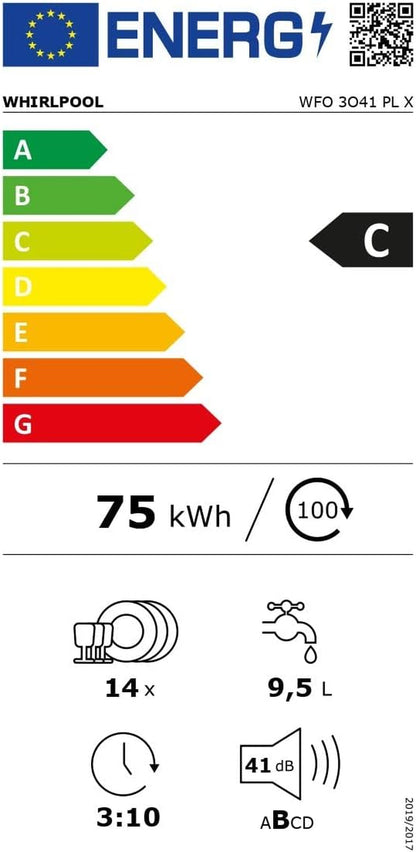 Whirlpool WFO 3O41 PL X, Lave-Vaisselle Pose Libre 60 Cm, C
