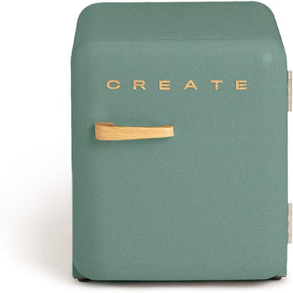 Retro Fridge 50 WOOD - Réfrigérateur Vert Sauge Poignée Bois / 85 W, Mini Bar, Une Étagère, Design Rétro, 50 Cm, Deux Étagères, Capacité De 48 L, Économie D'Énergie, 50 X 44 X 49,8 Cm