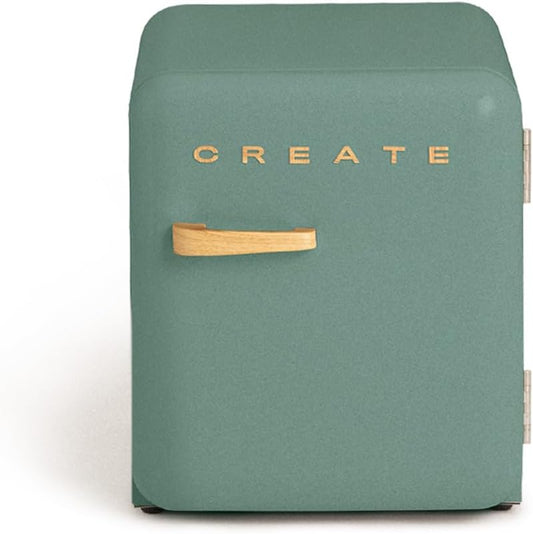 Retro Fridge 50 WOOD - Réfrigérateur Vert Sauge Poignée Bois / 85 W, Mini Bar, Une Étagère, Design Rétro, 50 Cm, Deux Étagères, Capacité De 48 L, Économie D'Énergie, 50 X 44 X 49,8 Cm