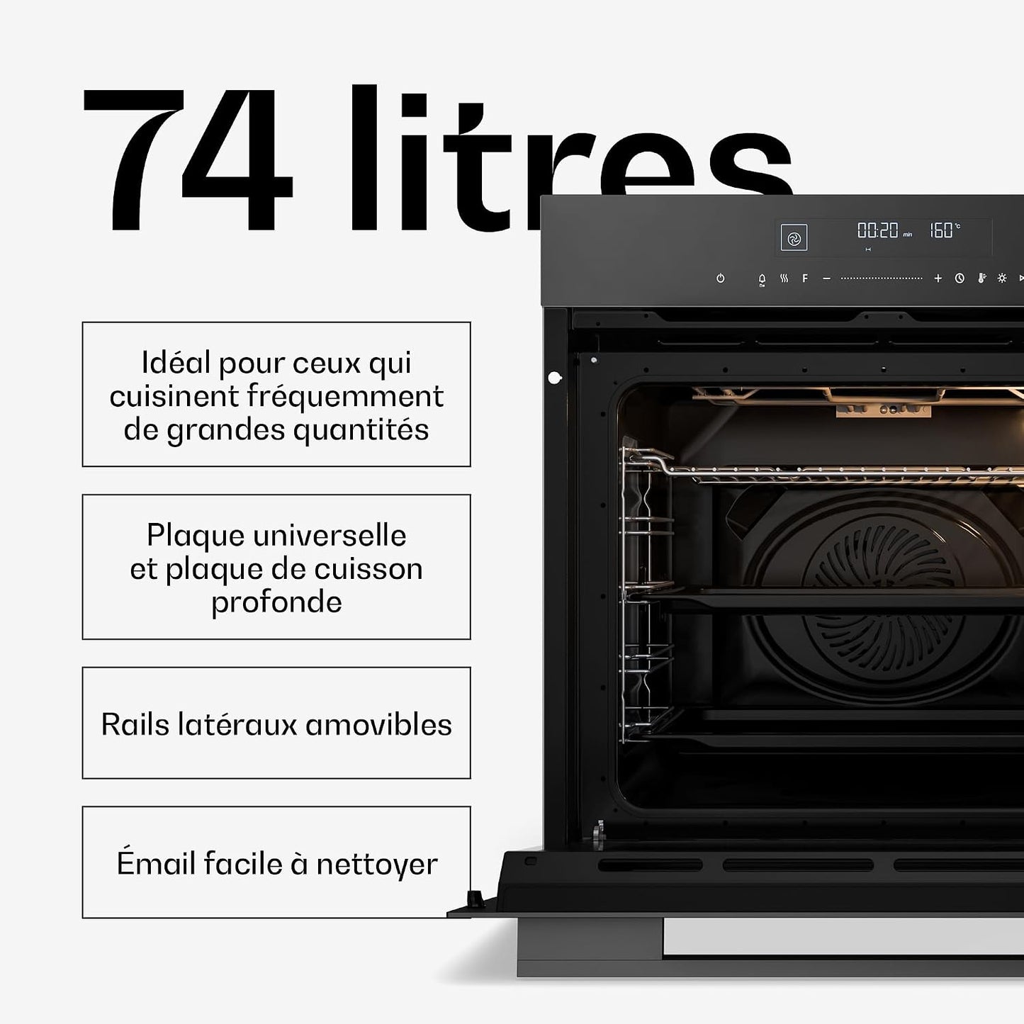 Klarstein Velaire Four Encastrable 60 Cm - 74L, 13 Modes, Classe A+, Commandes Tactiles, Nettoyage Facile, Four Électrique Encastrable, Minuterie, Noir