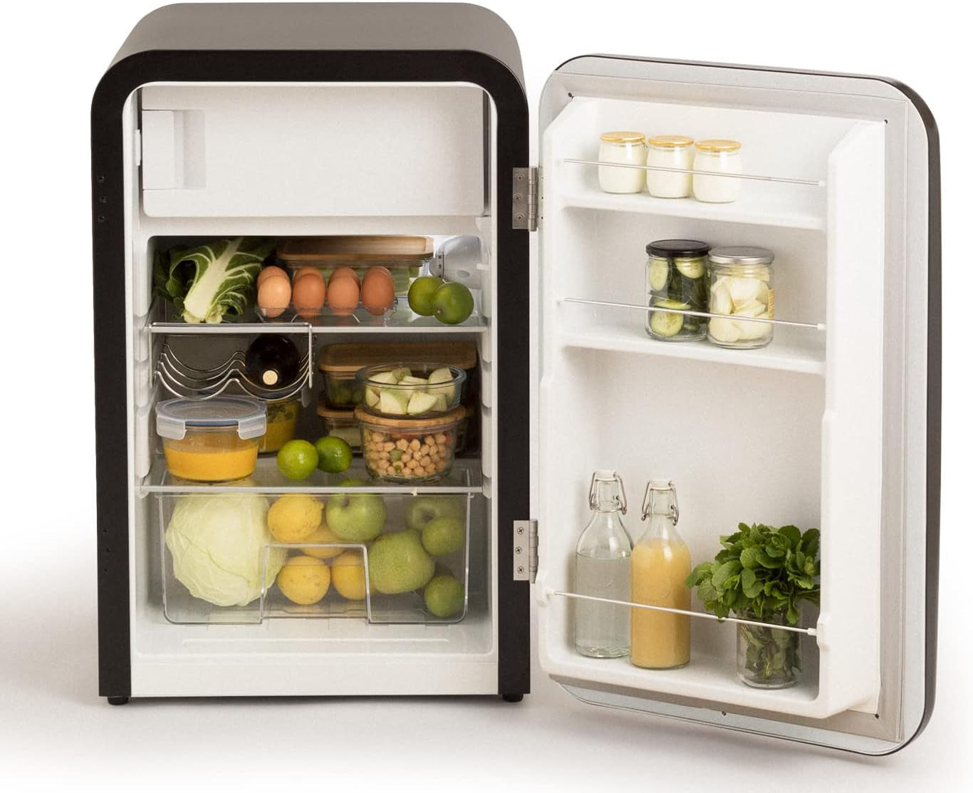 / RETRO FRIDGE 83.5 Gold/Réfrigérateur Noir Avec Poignée Or/Pratique Et Fonctionnel, Matériaux Résistants