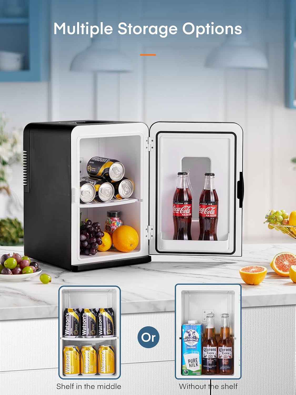 Mini Frigo De Chambre 15L/21 Canettes, Petit Frigo Portable 240V/12V, Mode Silencieux, Fonction Chaud/Froid, Cosmetique Noir