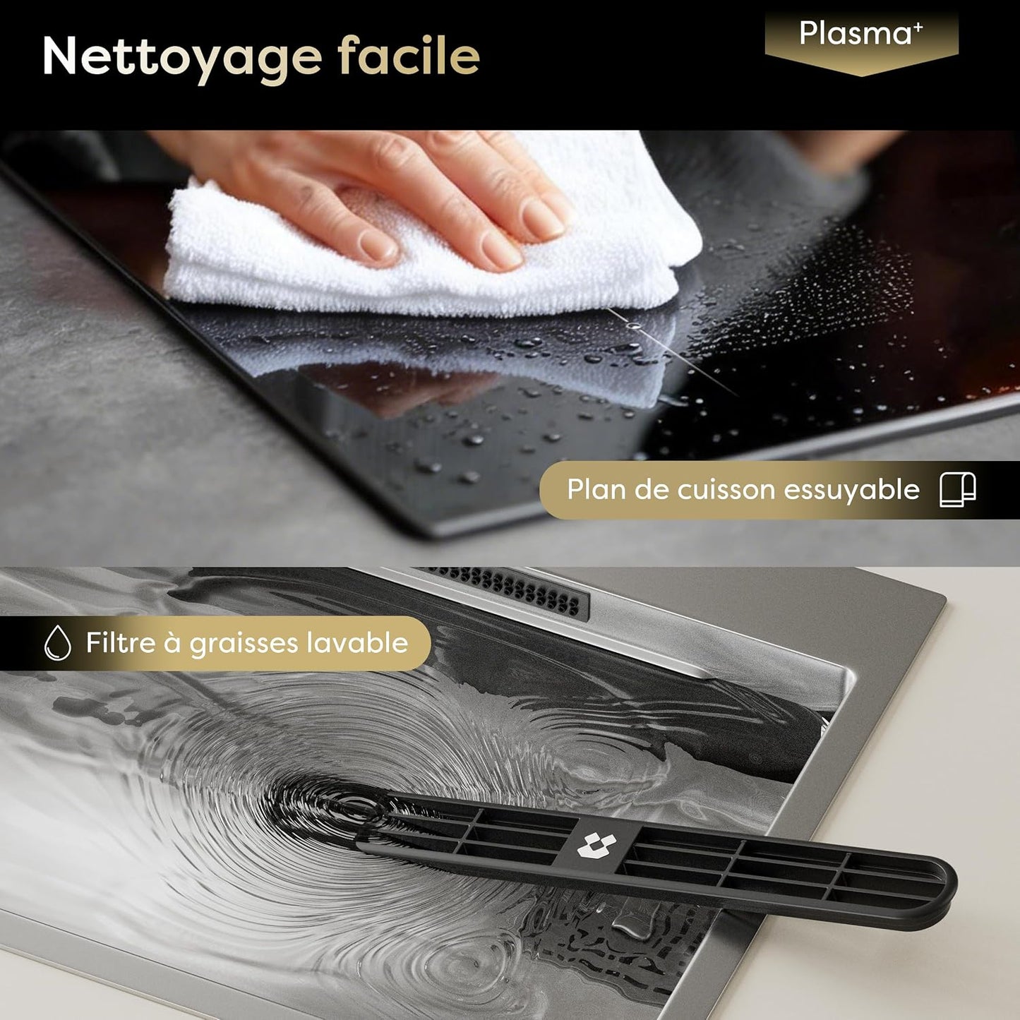 Plaque Induction Avec Hotte Intégrée 2 Feux Flexzone, Plasma Anti-Odeurs