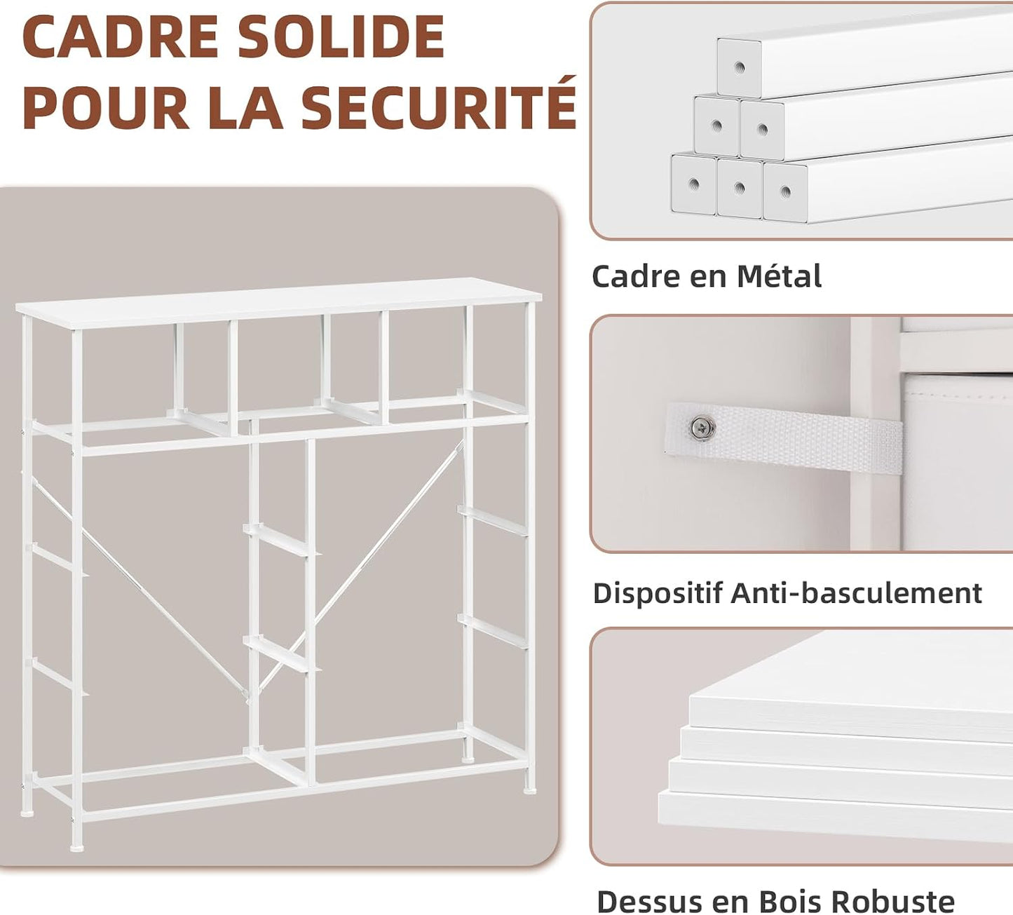 Commode De Rangement Pour Chambre À 9 Tiroirs En Tissu, Blanc | Meuble De Rangement Chambre 30P X 100L X 99H, Cadre En Acier Robuste, Dessus Étanche, Salon, Couloir, Entrée