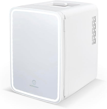 SCMF10W, Mini Frigo Cosmétique 9L, Refroidissement Et Chauffage, Miroir Avec LED, Etagères, Blanc