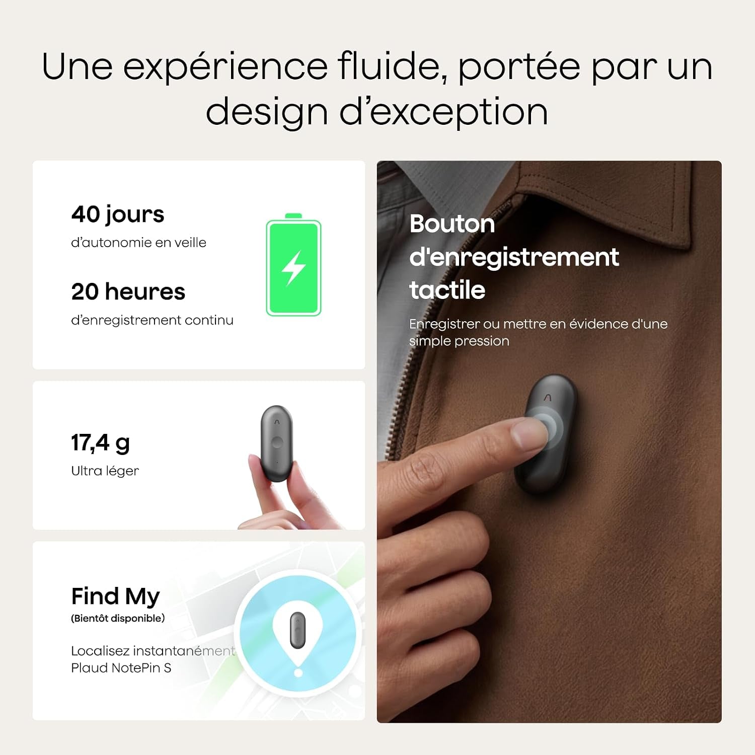 Notepin S Enregistreur Vocal IA Avec Bouton Tactile Prise De Notes IA Transcription Résumé IA Et Team Plan Dictaphone Enregistreur Numérique Pour Réunions Interviews Avec 4 Accessoires Gris