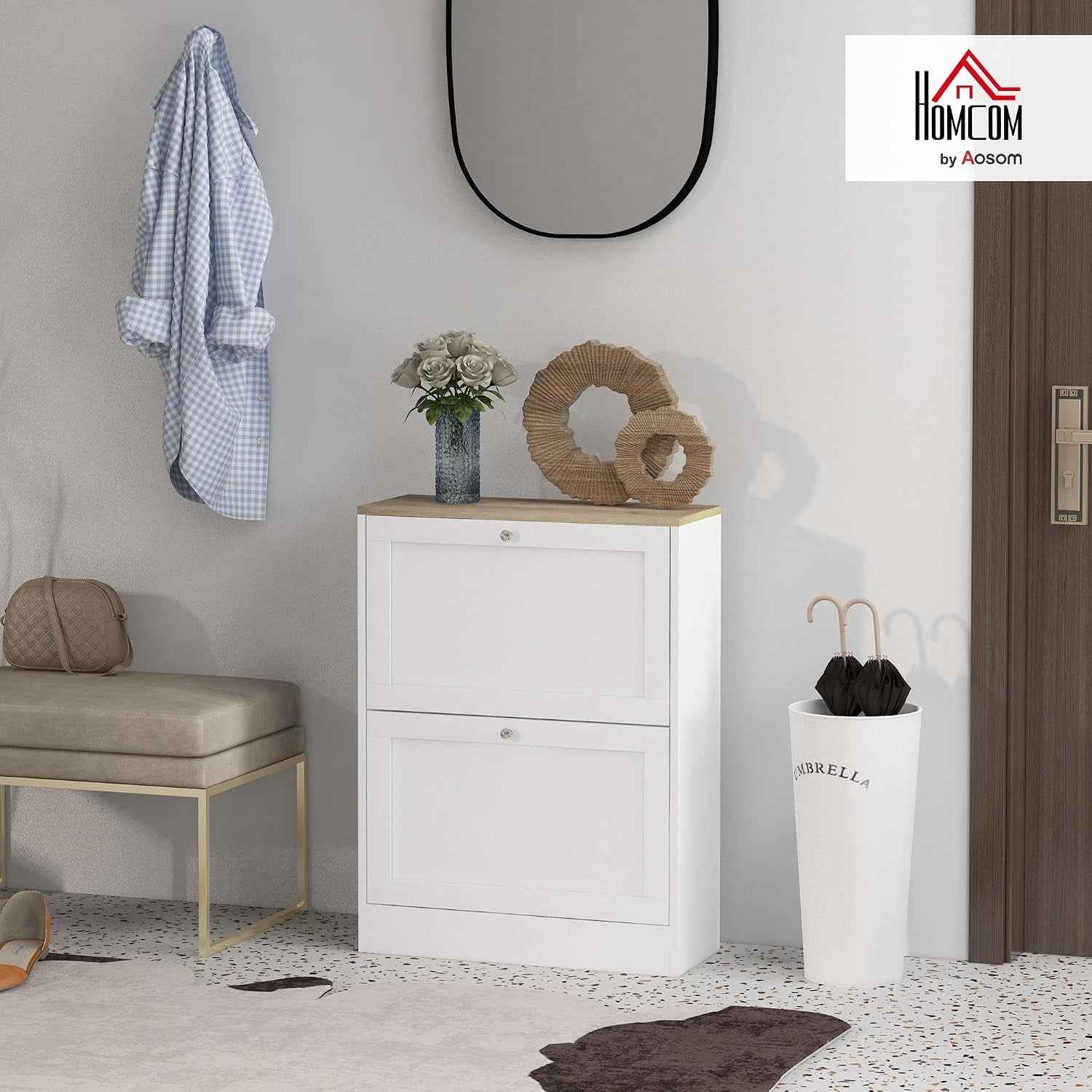 Meuble À Chaussures 2 Tiroirs 12 Paires 60 X 23,5 X 80 Cm Blanc | Armoire À Chaussures Étroite, Moderne, Étagères Réglables, Pour Couloir Et Entrée