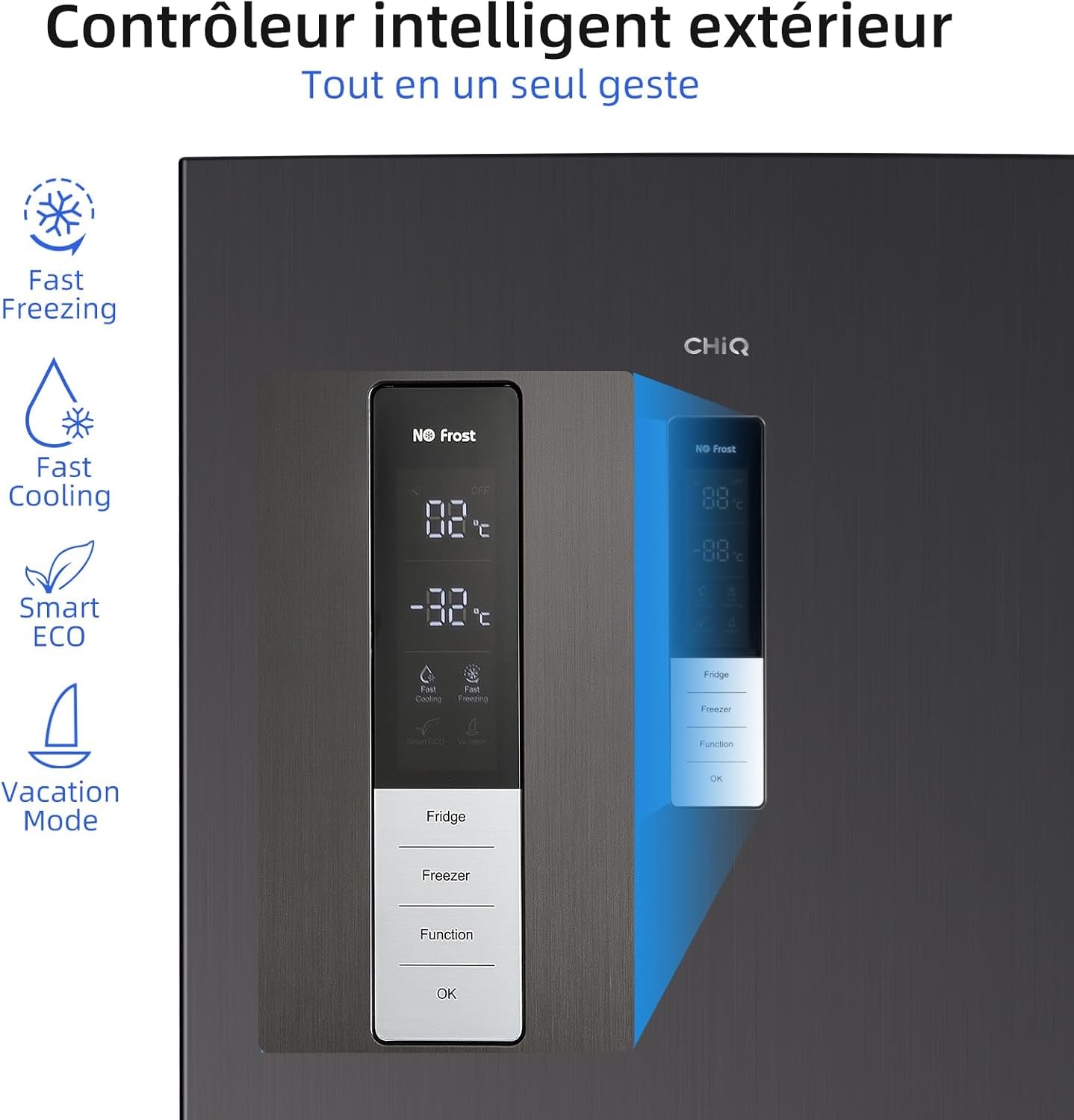 Réfrigérateur Congélateur Combiné, 356 L(260 +96 L) Total, Sans Givre, Bac À Légumes, Tiroirs Profonds, Mode Vacances, Alarme De Porte, Garantie 12 Ans Pour Compresseur, Inox FBM351LEI42