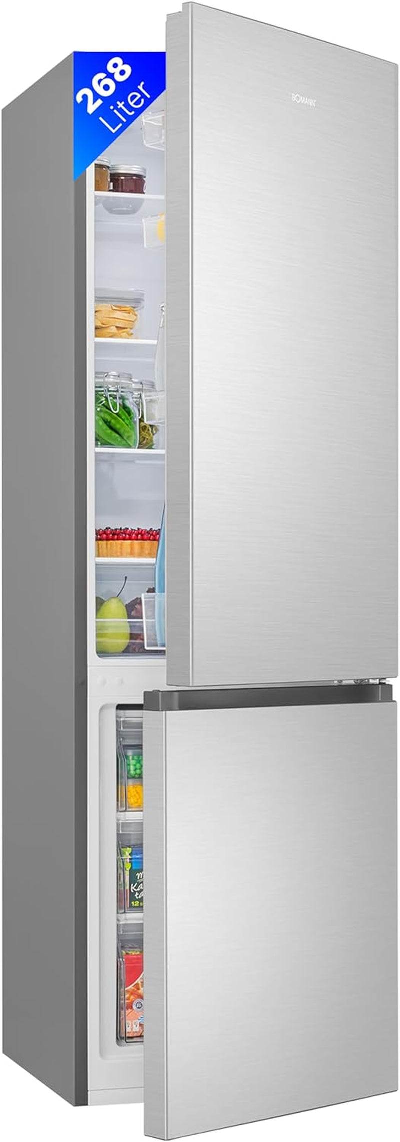 Bomann, Réfrigérateur-Congélateur Indépendant, 55 Cm De Large, 268 L, Eclairage LED, KG7353, Inox