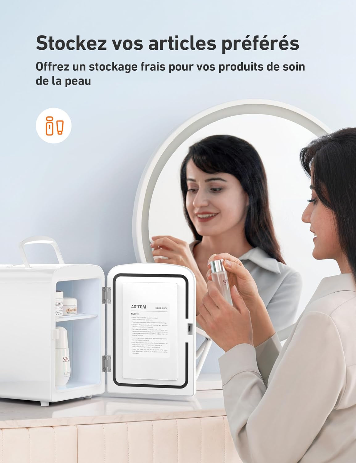 Mini Frigo De Chambre, 4 Litres / 6 Canettes 330Ml, 12V/220V, Petit Frigo Cosmetique, Mini Réfrigérateur Voiture Portable, Glacière Électrique, Fonction Chaud/Froid (Blanc)