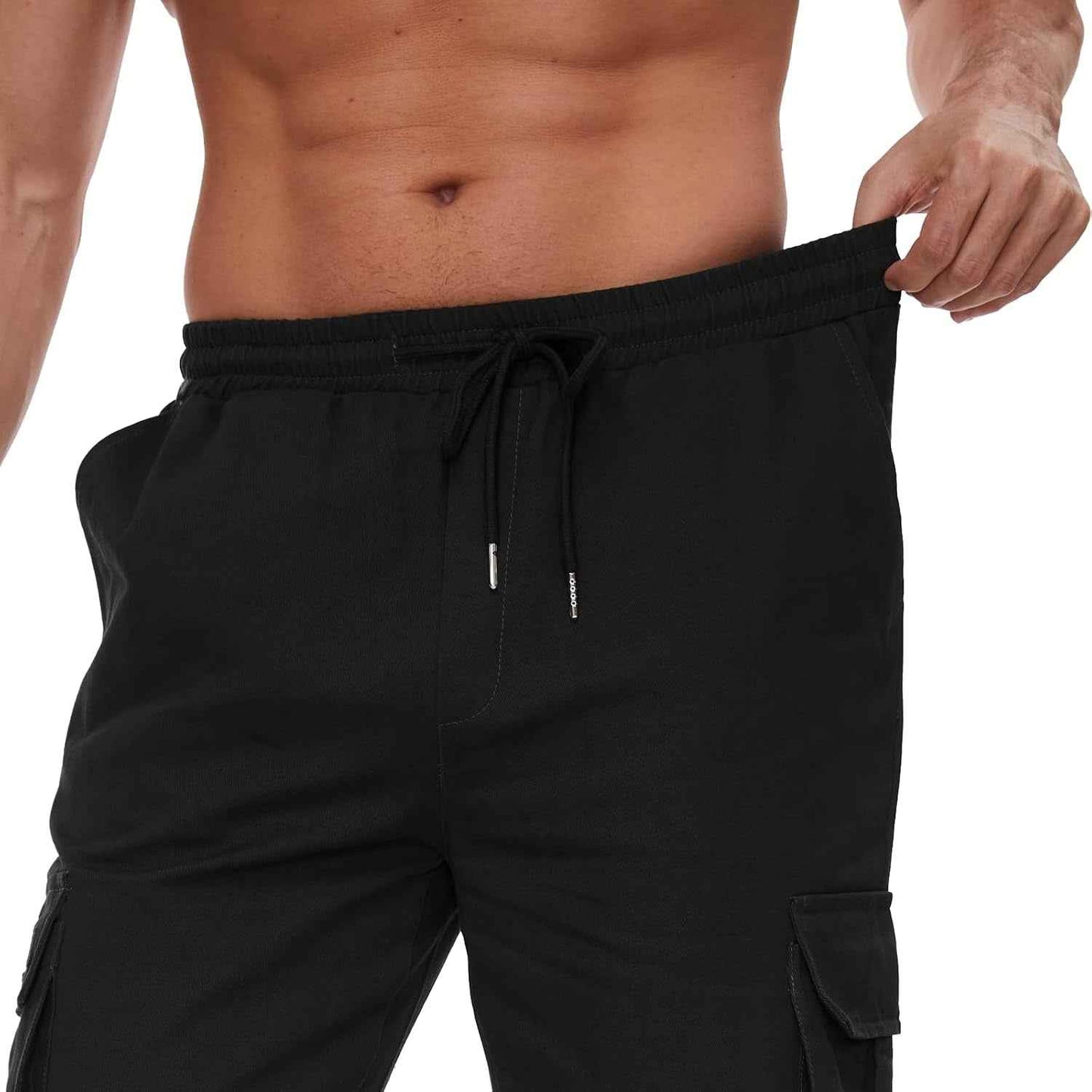 Pantalons Cargo Homme Coton Pantalon De Travail Avec Multi Poches Taille Elastique Cordon De Serrage
