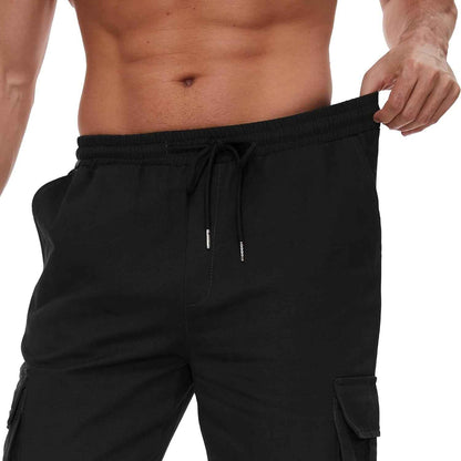 Pantalons Cargo Homme Coton Pantalon De Travail Avec Multi Poches Taille Elastique Cordon De Serrage