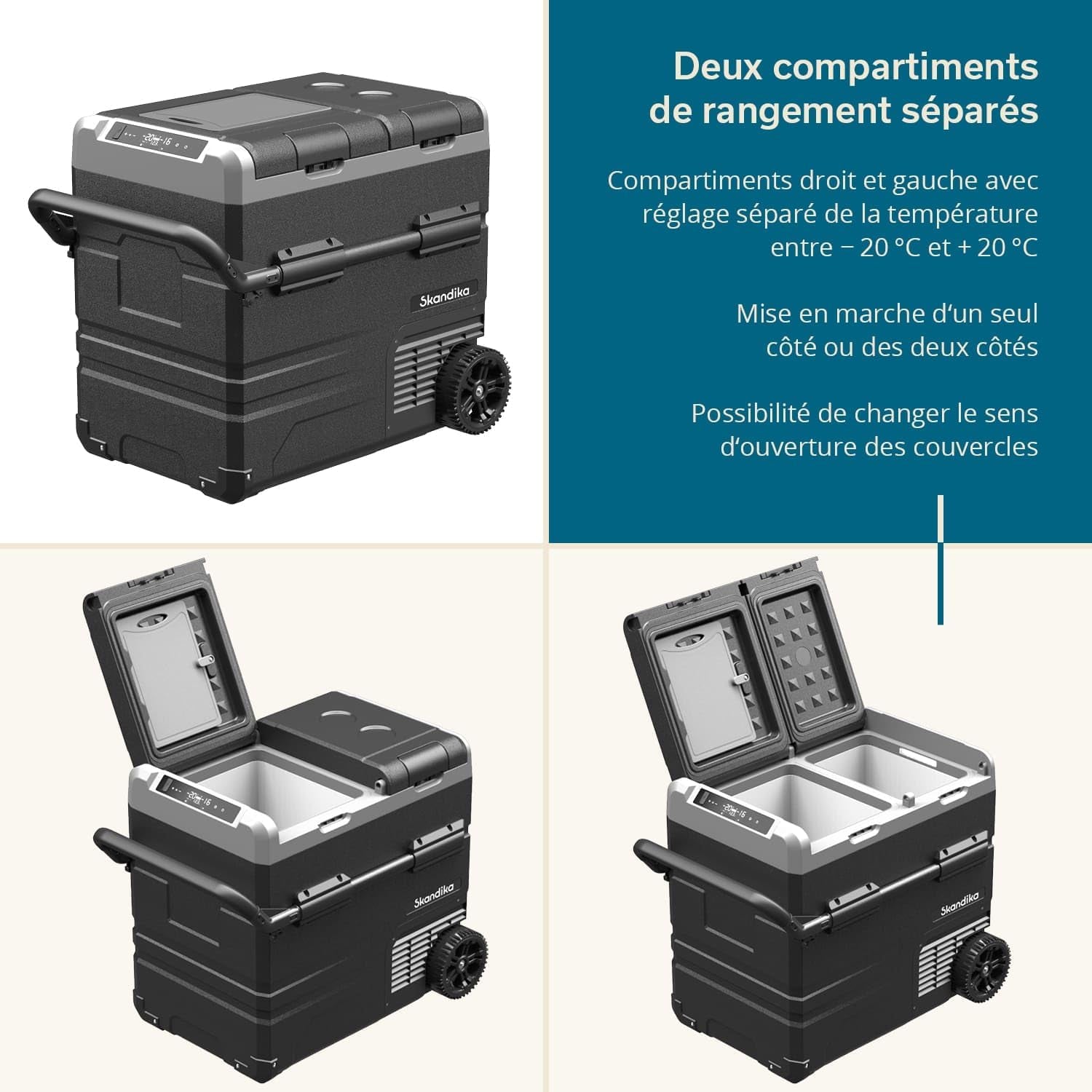 Glacière Routa 35-55L | +20 ° À -20 °C | Connectée, Mini Frigo 2 Zones, Réfrigérateur Électrique 12V 220V, Silencieuse, Mode Éco | Camping Voiture Caravane Camping-Car