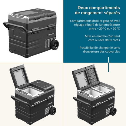 Glacière Routa 35-55L | +20 ° À -20 °C | Connectée, Mini Frigo 2 Zones, Réfrigérateur Électrique 12V 220V, Silencieuse, Mode Éco | Camping Voiture Caravane Camping-Car