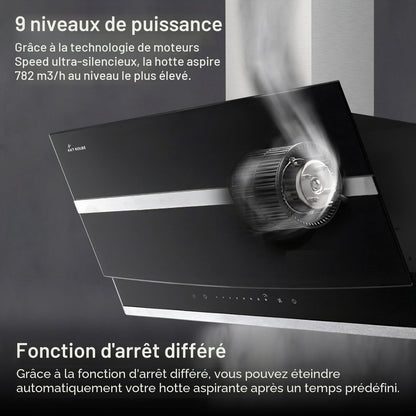 Hotte Aspirante Cuisine 60 Cm | Hotte Murale Inclinées | Acier Inoxydable | Verre Noir | Arrête Automatiquement | Opération Tactile | HERMES6005S