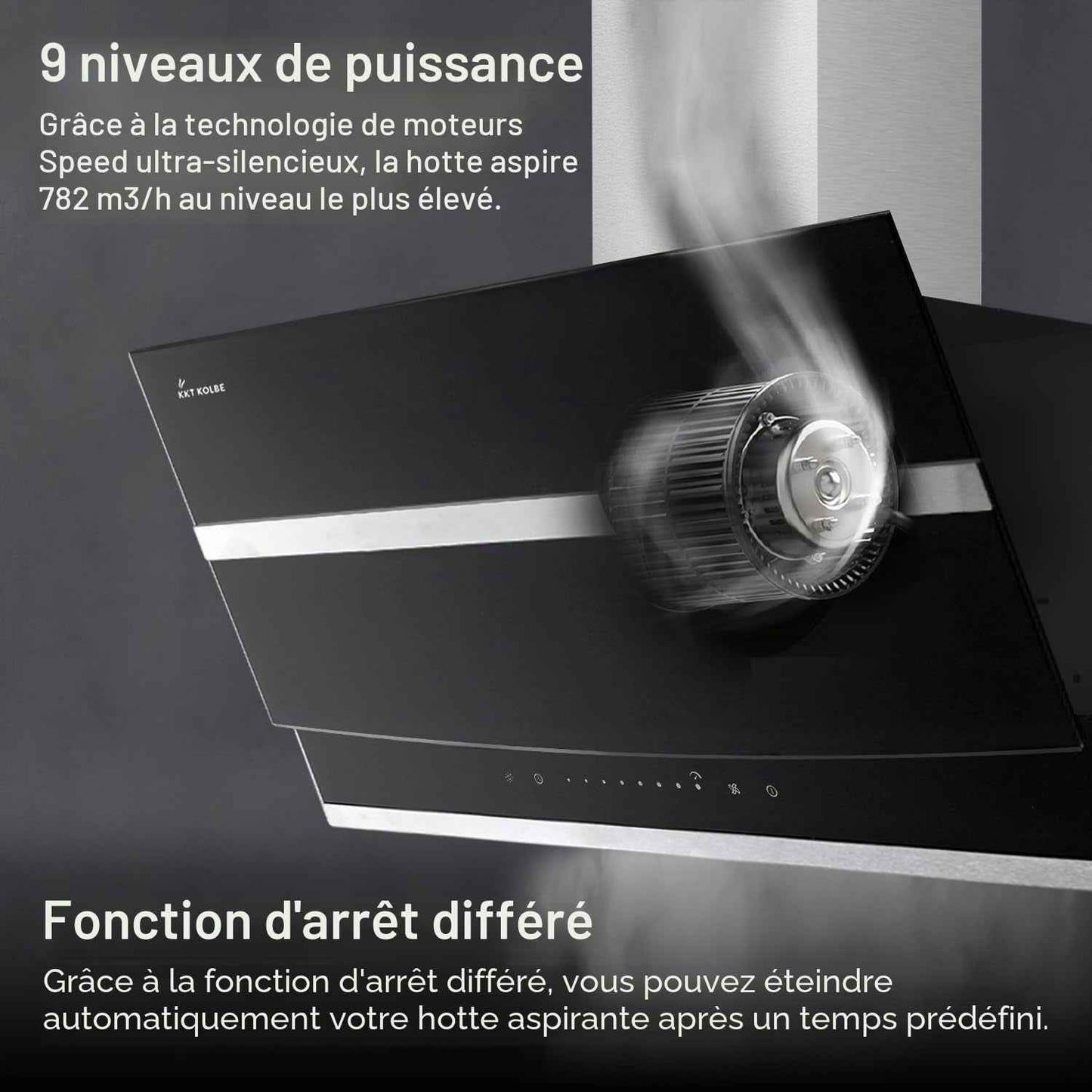 Hotte Aspirante Cuisine 80 Cm | Hotte Murale Inclinées | Acier Inoxydable | Verre Noir | Arrête Automatiquement | Opération Tactile | HERMES8005S