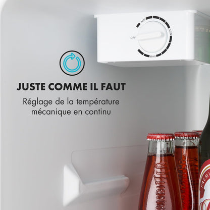 KLARSTEIN Cool Kid - Réfrigérateur À Boissons, Mini-Réfrigérateur, Mini-Bar, 66 Litres, Classe D'Efficacité Énergétique E, 109 Kwh/An, Sur Pied, 45X63X51 Cm (Lxhxp), 42Db, Gris Argent