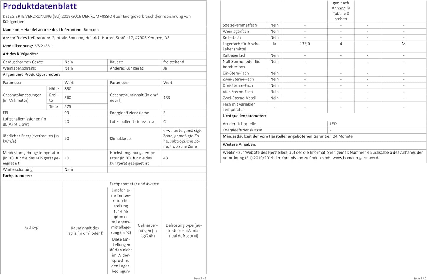Bomann Réfrigérateur 133L Blanc Vs2185-1-Blanc, Capacité Nette : 133 Litres, Éclairage Intérieur À DEL, Contrôle De La Température En Continu, 3 Clayettes En Verre