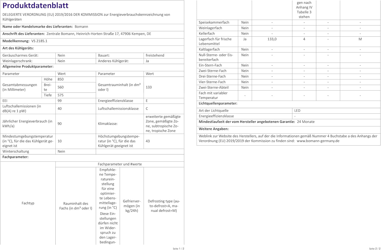 Bomann Réfrigérateur 133L Blanc Vs2185-1-Blanc, Capacité Nette : 133 Litres, Éclairage Intérieur À DEL, Contrôle De La Température En Continu, 3 Clayettes En Verre