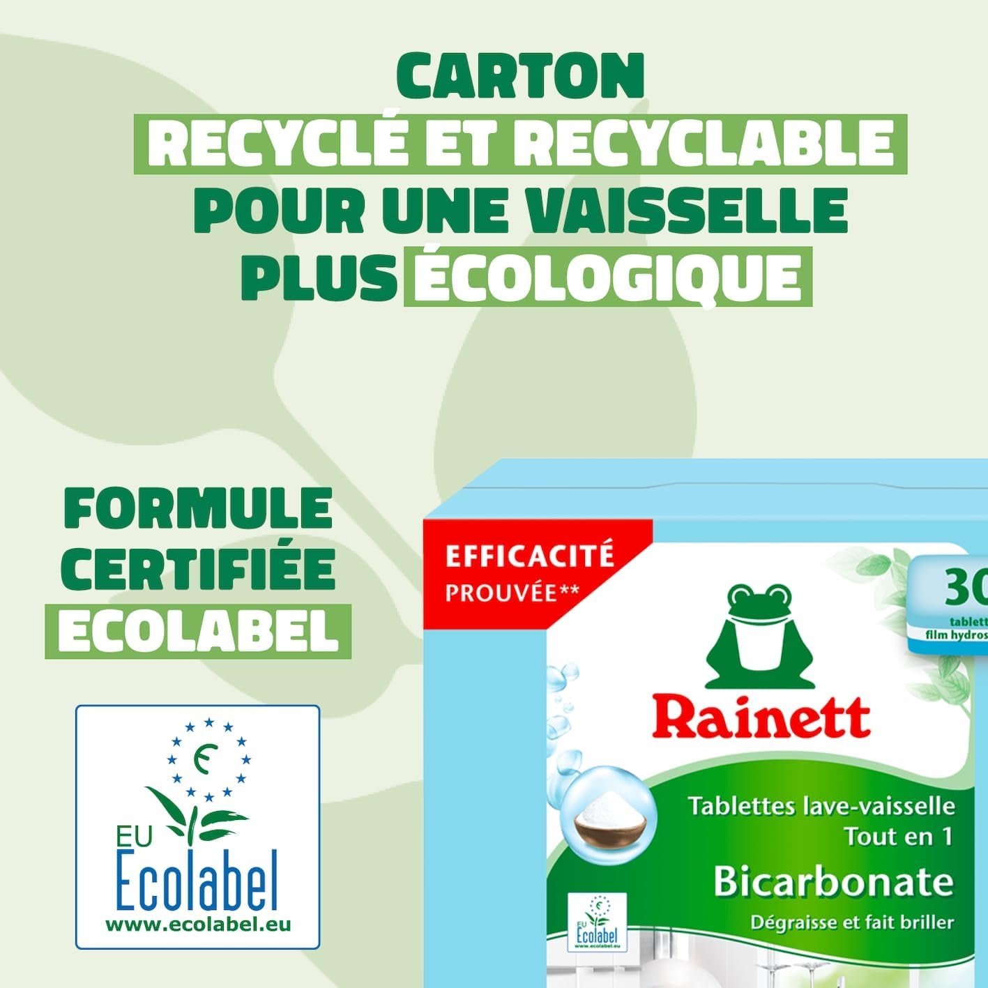 - Pastilles Lave-Vaisselle Tout-En-Un Au Bicarbonate - Résultat Brillant, Sans Traces - Etui Carton Recyclé & Recyclable - Ecolabel - 30 Tablettes