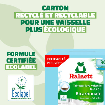 - Pastilles Lave-Vaisselle Tout-En-Un Au Bicarbonate - Résultat Brillant, Sans Traces - Etui Carton Recyclé & Recyclable - Ecolabel - 30 Tablettes