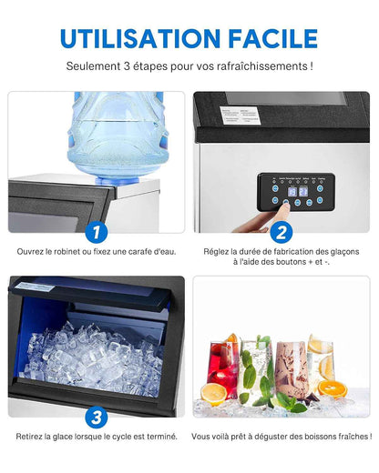 Machine À Glaçons Commerciale 480W 58Kg/24H Ice Maker Professionnel 36 Pièces Écran LCD Storage De 10Kg Pour Maison Bureau Restaurant Bar Café