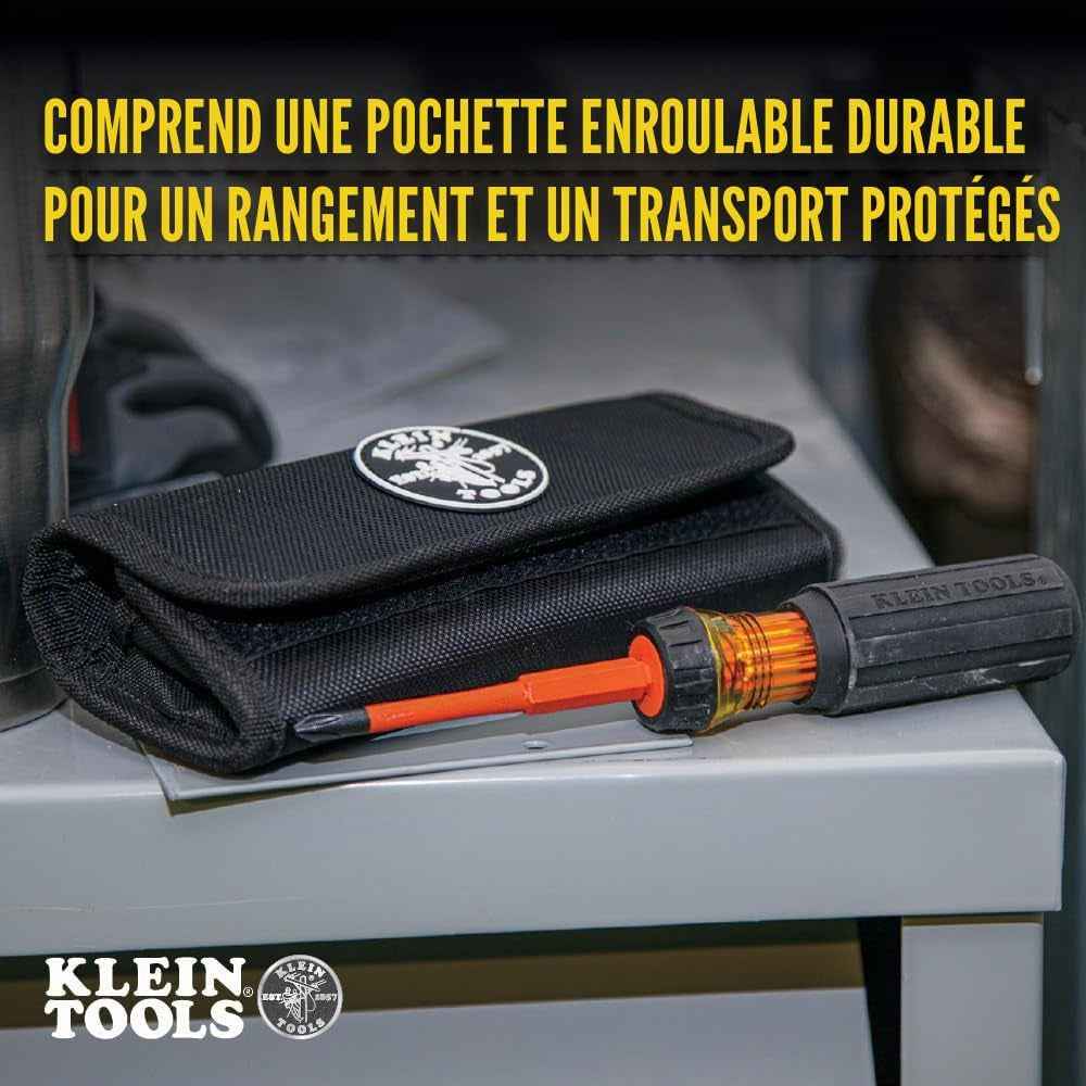 32288 Tournevis Isolé 8 En 1 Avec Lames Interchangeables, 3 Phillips, 3 Fentes Et 2 Pointes Carrées, Noir/Orange